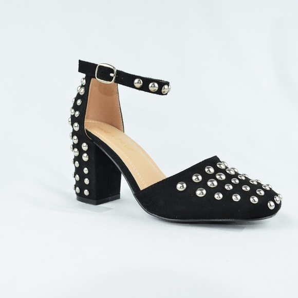 ⭐️ Women's Closed Toe Studded Chunky Block Heel - Picture 2 of 4